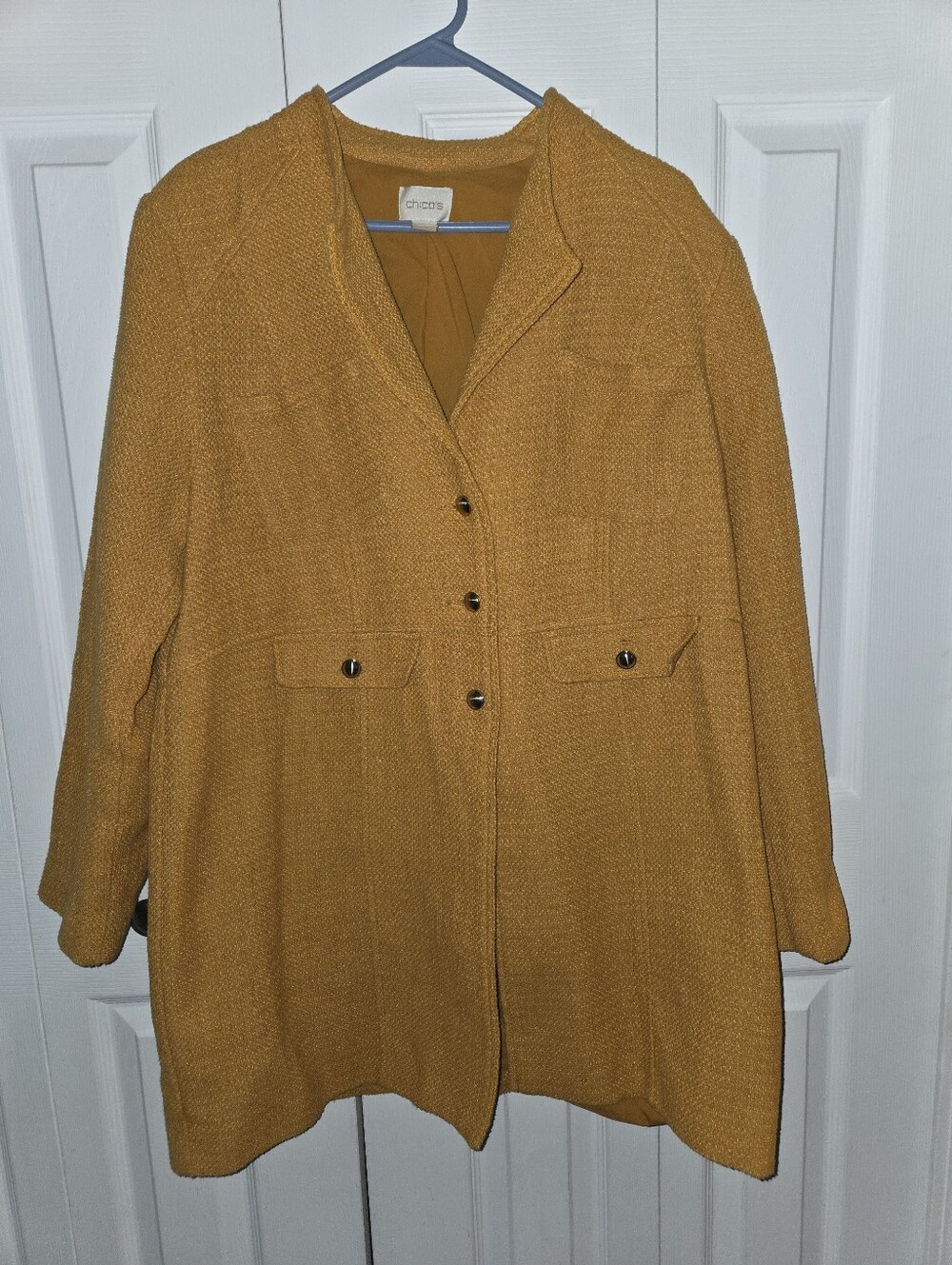 Chico's Textured Mustard Yellow Peacoat with Flap Pockets Size 3